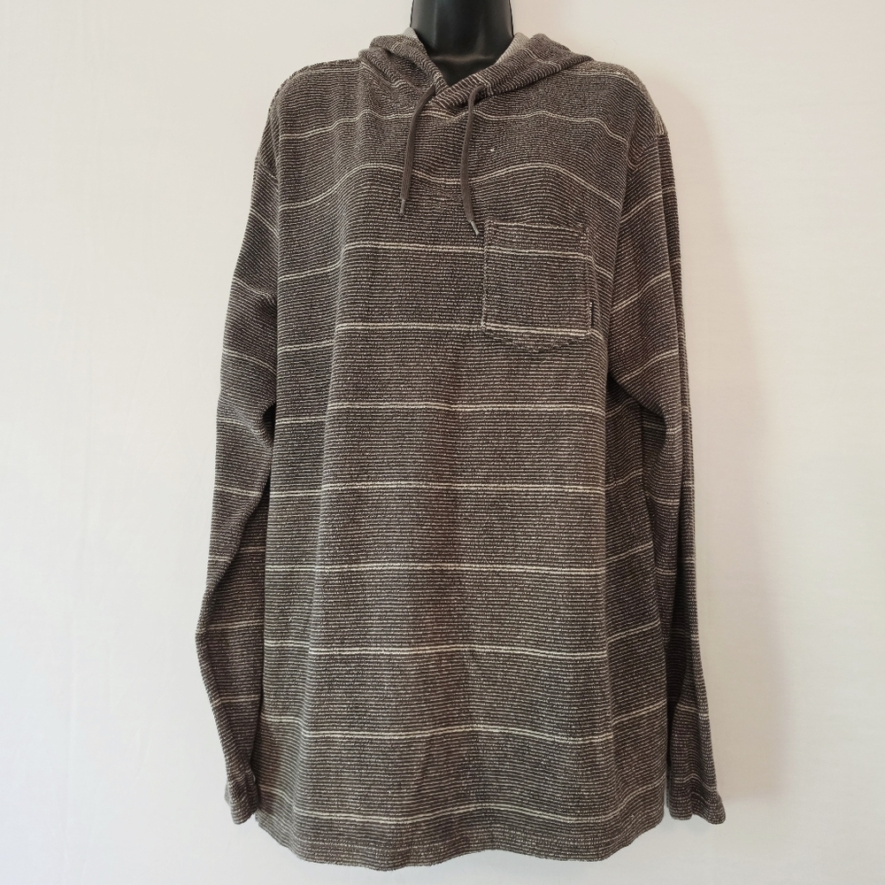 Billabong Men's Hoodie Sweatshirt Grey Horizontal Stripe Knit Pocket Size Large